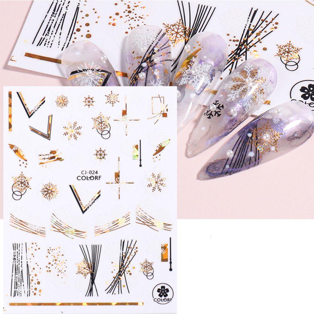 Adhesive Decals Santa Claus Elk New Year Xmas Holographics 3D Glitter Nail Stickers Gold White