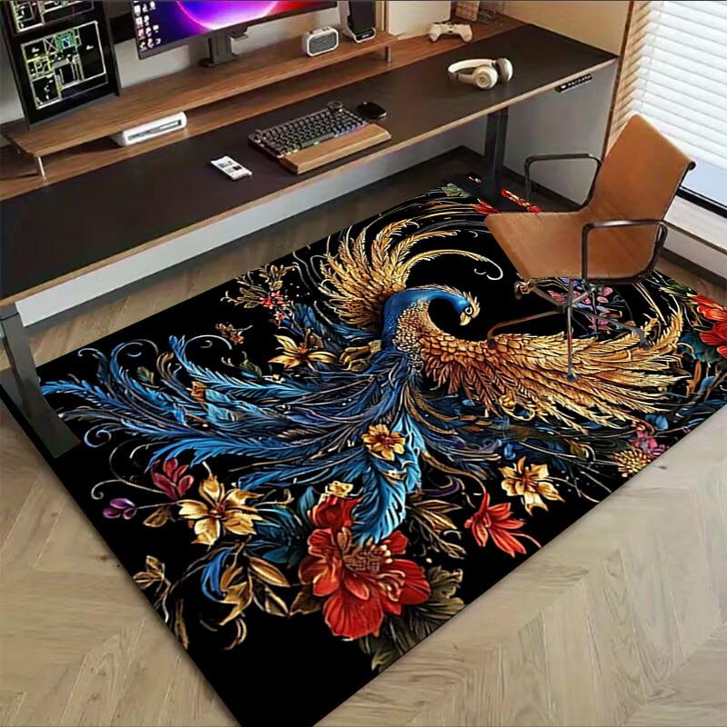 1pc Phoenix Flowers Carpet Anti Slip Polyester Floor Mat for office,Bedroom
