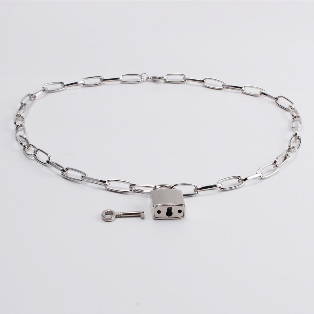 European and American personalized punk hip-hop jewelry, lock-shaped double-layer thick chain versatile sweater chain, geometric retro necklace