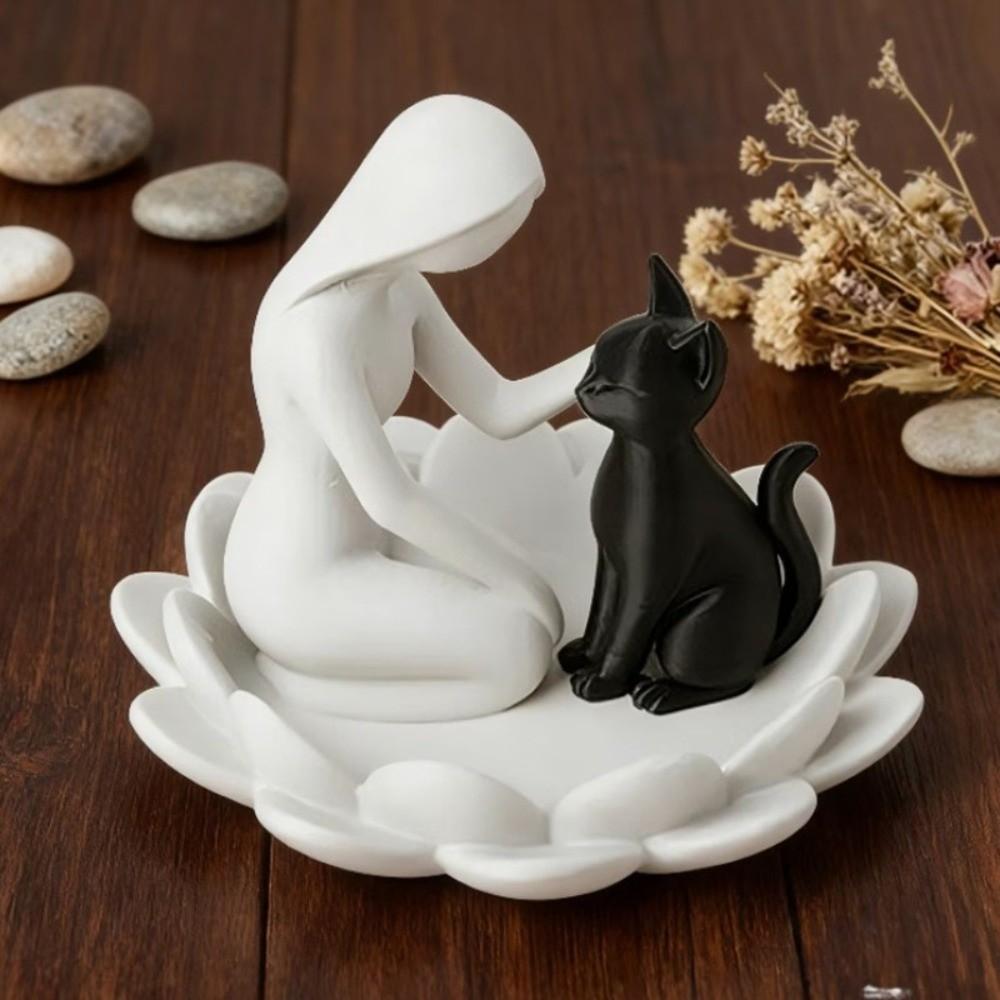 Creative Girl And Cat Statue 3D Printed Lotus Cat Sculpture Collection Desktop Ornaments Home