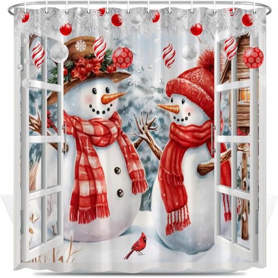 

Рождественская шторка для душа Снеговик Рождественская елка Ферма Амбар Грузовик Красная птица Снежинка Зима Новый год Декор Набор занавесок для ванной с крючками 70X70 дюймов