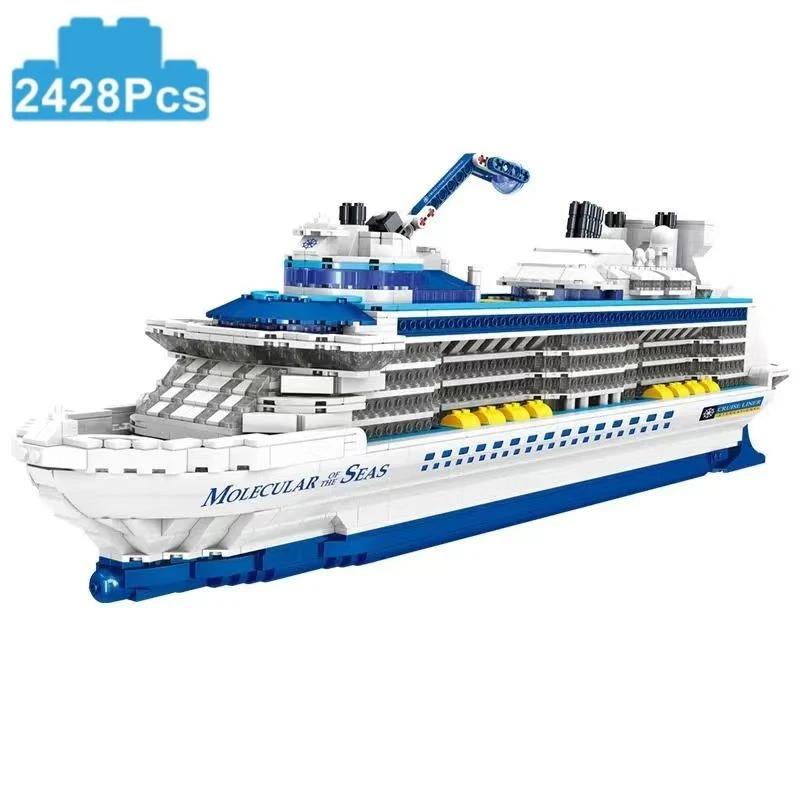 2428PCS Luxury Sea Cruise Liner Model Building Blocks Ocean Going Ship Model Bricks with Display Stand Kids Toy Holiday Gifts No Box