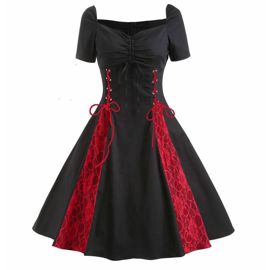 Abito Gotico Scuro da Donna Pizzo Pizzo Spalla Scoperta Abito Vintage