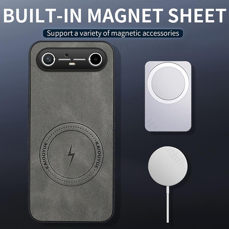 For Magsafe Magnetic Wireless Charging Case For Tecno Spark Go Slim 5G PU Leather Shockproof Cover For TECNO Camon 40 30 Pro 5G