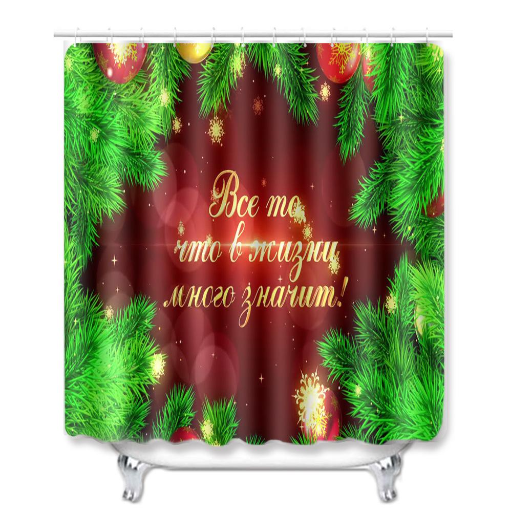 Christmas Shower Curtain Floor Mat Combination Four-Piece Set Bathroom Toilet Carpet Shower Room Mat Foot Mat