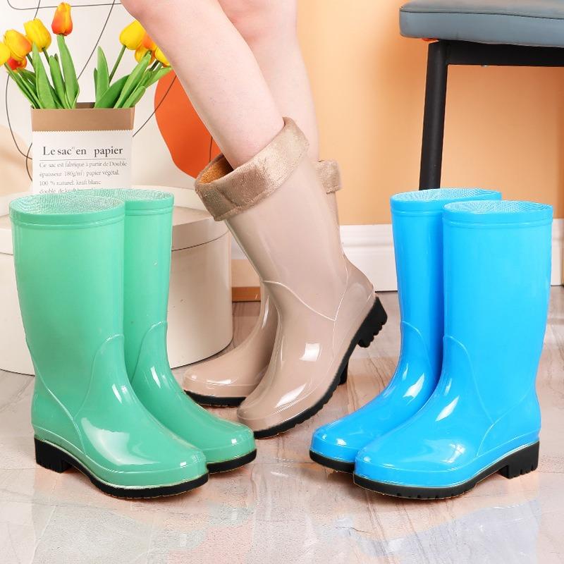 Tall non-slip velvet cotton rain shoes rain boots waterproof shoes bucket overshoes water boots female adult warm winter