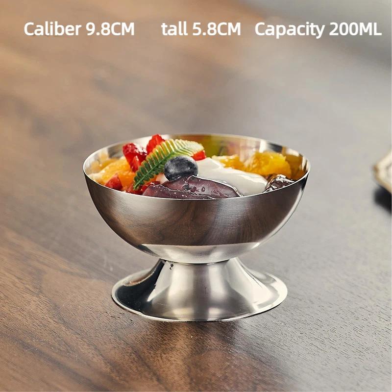 Stainless Steel High-foot Goblet Cup Ice Cream Dessert Salad Bowl Fruit Plate Retro Snack Dish Pudding Bowls Cup Bar Supplies