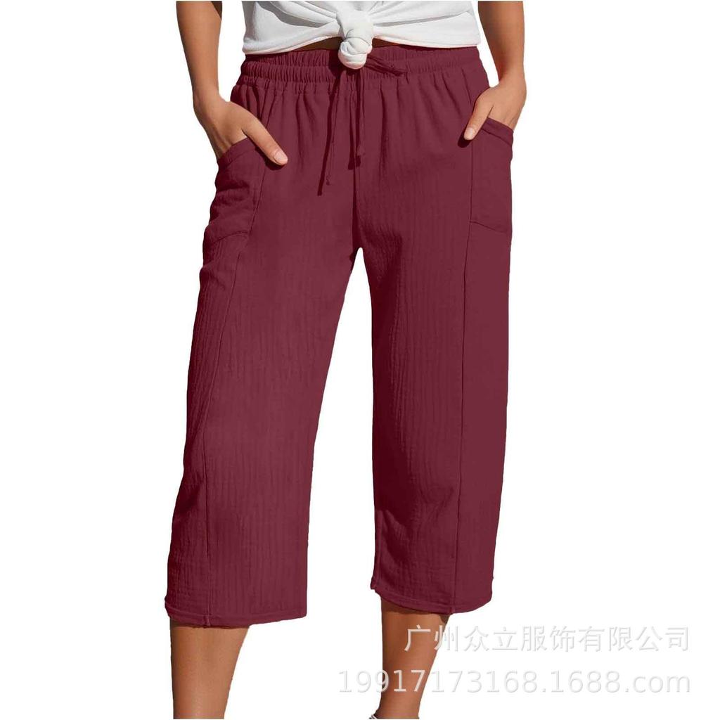 Women's Elastic Waist Cropped Pants In Multiple Colors