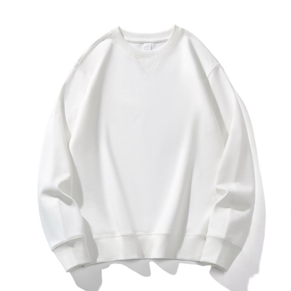 Men's 380g Heavyweight Pure Cotton Terry Retro Hoodie, Unisex Solid Color, Long Sleeve Round Neck, Customizable