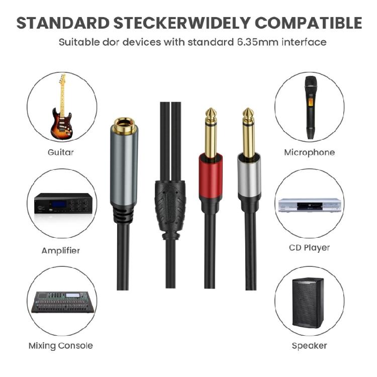 Music Engineer Double 6.35mm Mono Male to Stereo Female Y Adapter Cable 1/4 Mono Male Y Splitter Cord Multiple Length