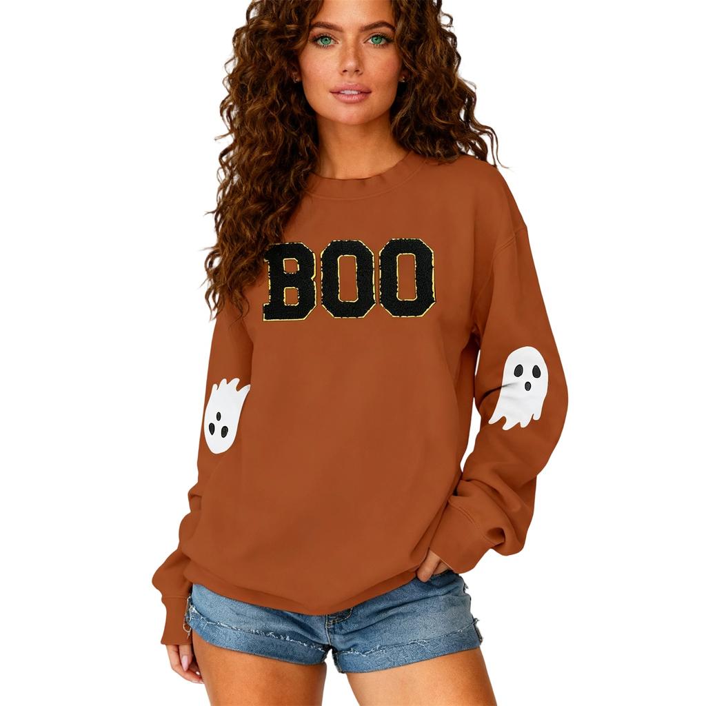Women's Round Neck Printed Tops Cotton Casual Fashion Long Sleeve Pullover Top Blouse