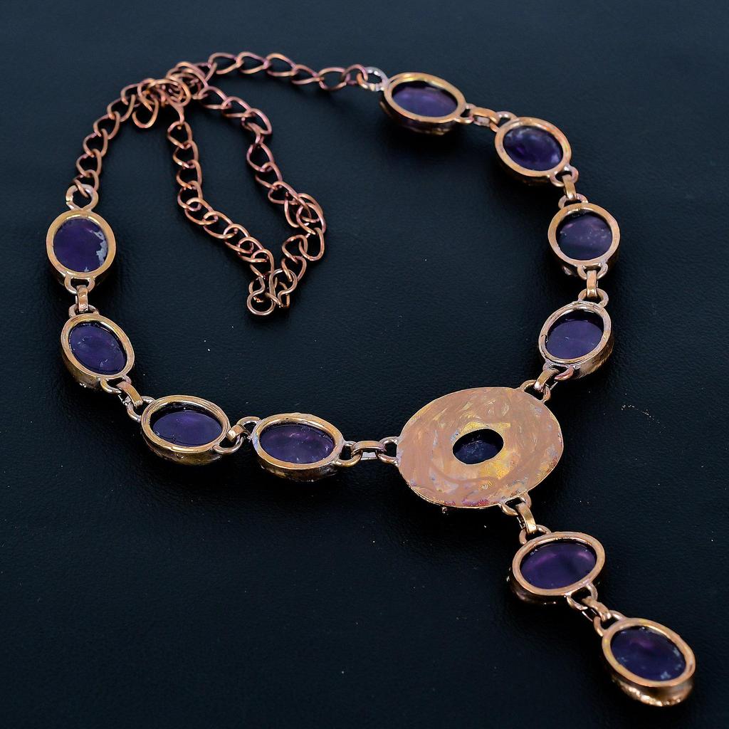 Amethyst Copper Electroformed Necklace with Adjustable Chain, Handmade Gemstone Jewelry Necklace For Memorial Day Product