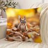 1pc Autumn Squirrel and Fallen Leaves Decorative Pillow Cover, Double-Sided Modern Design with Zipper Closure, Machine Washable. Suitable for Living R