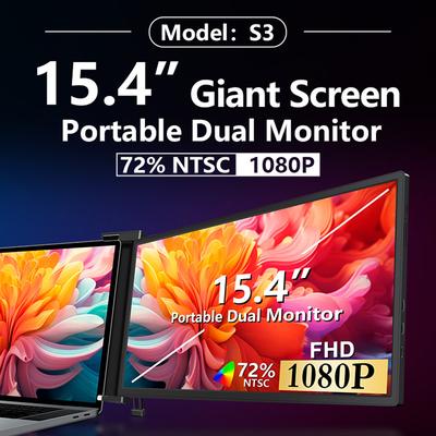 Dobbelt skærm 15,4 tommer Bærbar skærm 1920x1080P FHD Skærm Roterbar Bærbar skærmudvider til Gaming Redigering Aktier