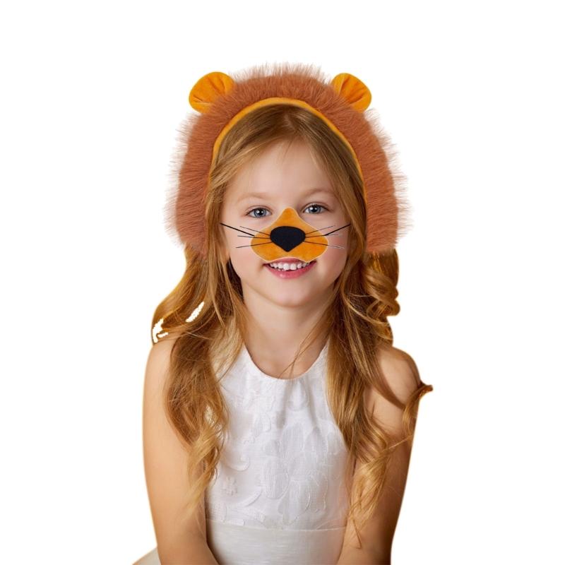 Kinder Süßes Löwen-Cosplay-Set Löwenohren Stirnband Schwanz Löwenpfoten Handschuhe Fliege Tüllröcke Halloween Kostüm