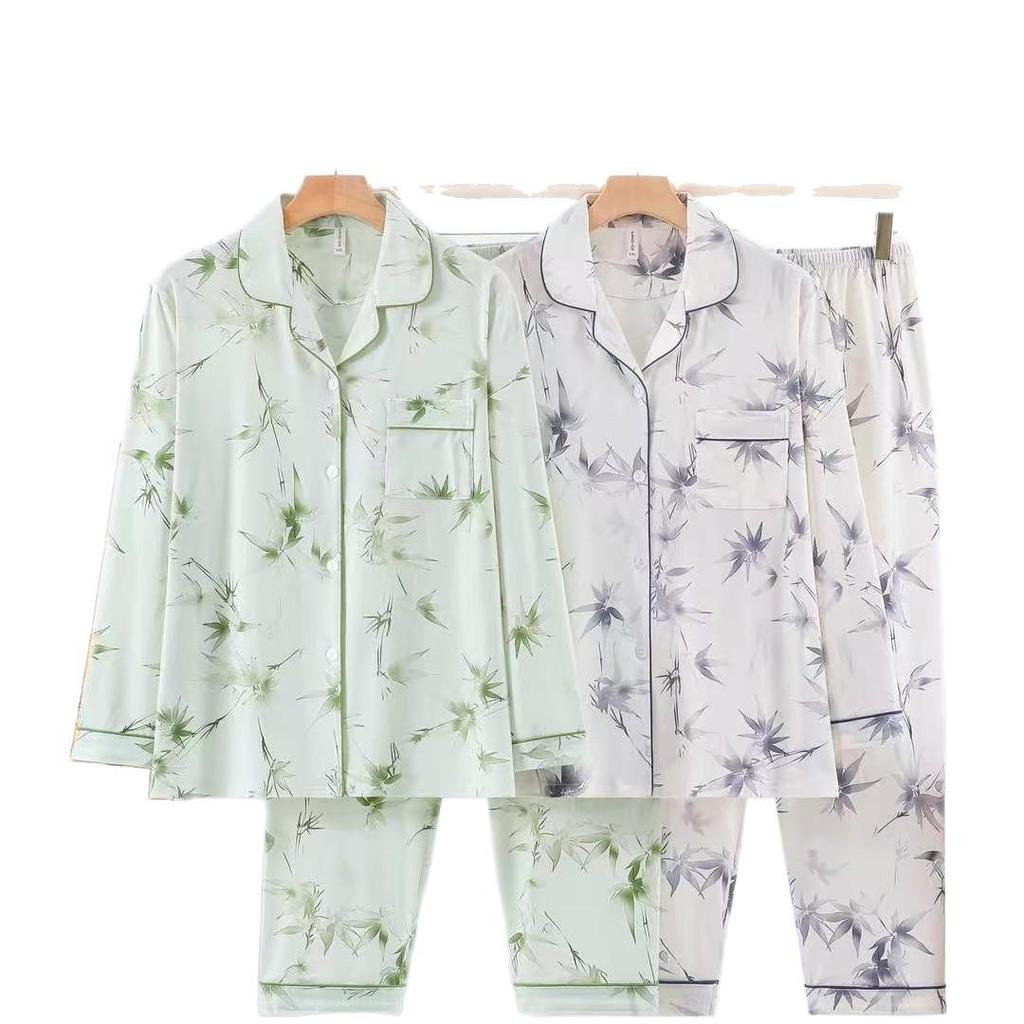 Dingdang Guifei Women's Autumn/Winter Two-Piece Pajama Set: Turn-Down Collar, Long Sleeve, Long Pants, Comfortable & Fashionable Homewear.