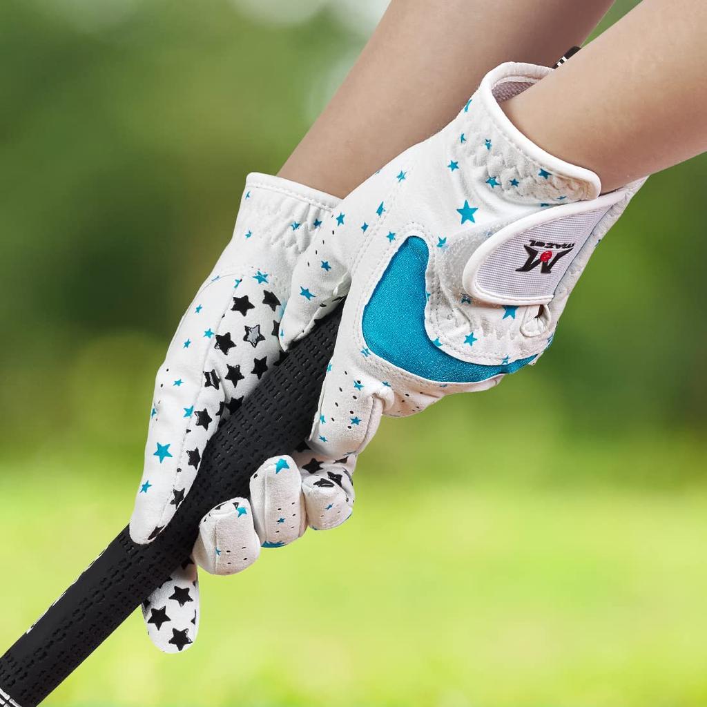 MAZEL Golf Gloves for Pair Size Children/Juniors/Kids, (Star - Blue, M)