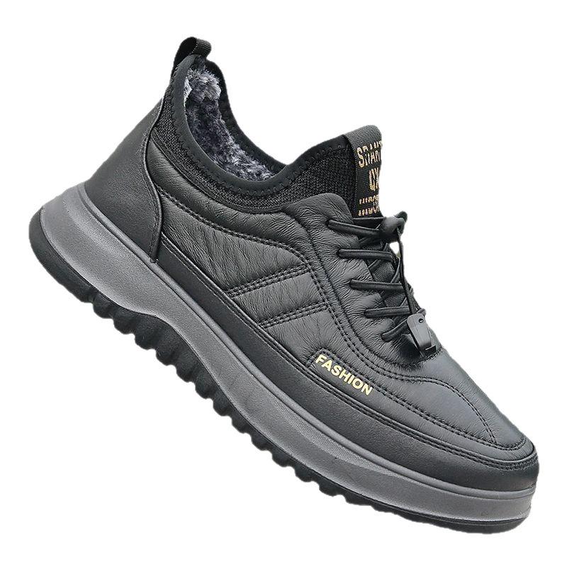 Hiver nouveau épaissi chaud chaussures en coton pour hommes à semelles épaisses extérieur confortables et légères chaussures décontractées chaussures en cuir à la mode