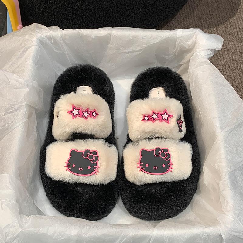 

Internet celebrities one word warm thick bottom heightening fluffy slippers women wear 2025 new autumn and winter super fire non-slip cotton slippers 42