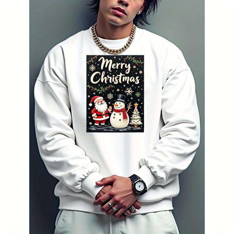 

Мужской свитшот с круглым вырезом, Идеально подходит для зимних путешествий и семейных посиделок, На флисовой подкладке и стильный XXL чёрный