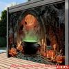 1 piece 2D flat witch pot background banner | With glowing green potion with bats Halloween self-luminous designzyc