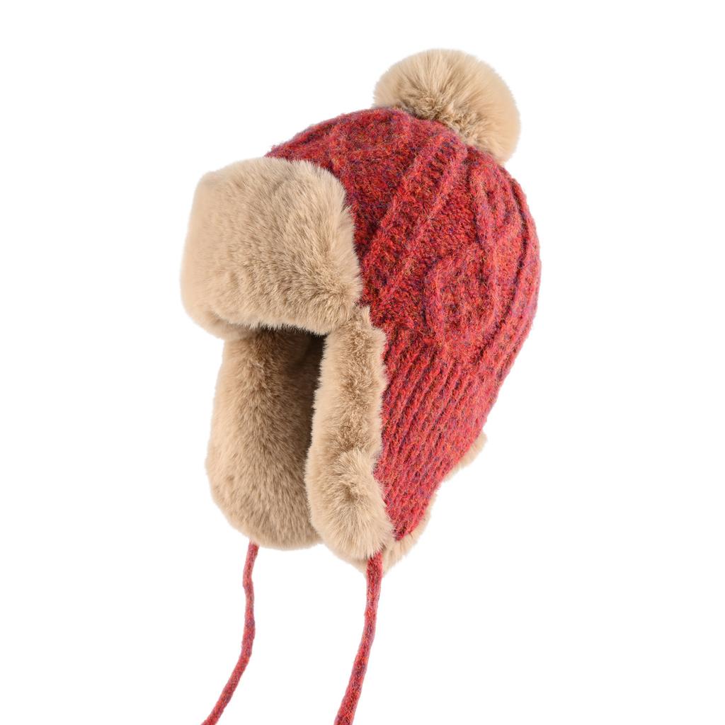 Plush knitted hat women's winter thickened warm ear protection wool hat Northeast outdoor cycling cold-proof Lei Feng hat