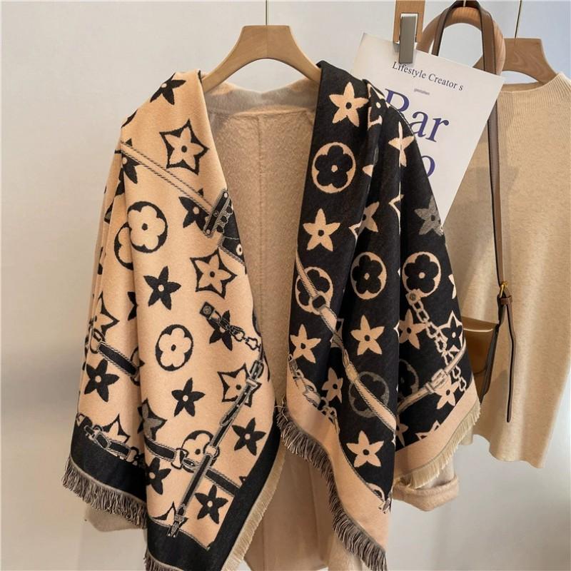 Warm Thick Wool-Blend Scarf With Tassels Soft Faux Cashmere Square Shawl Women Winter Office Daily Wear