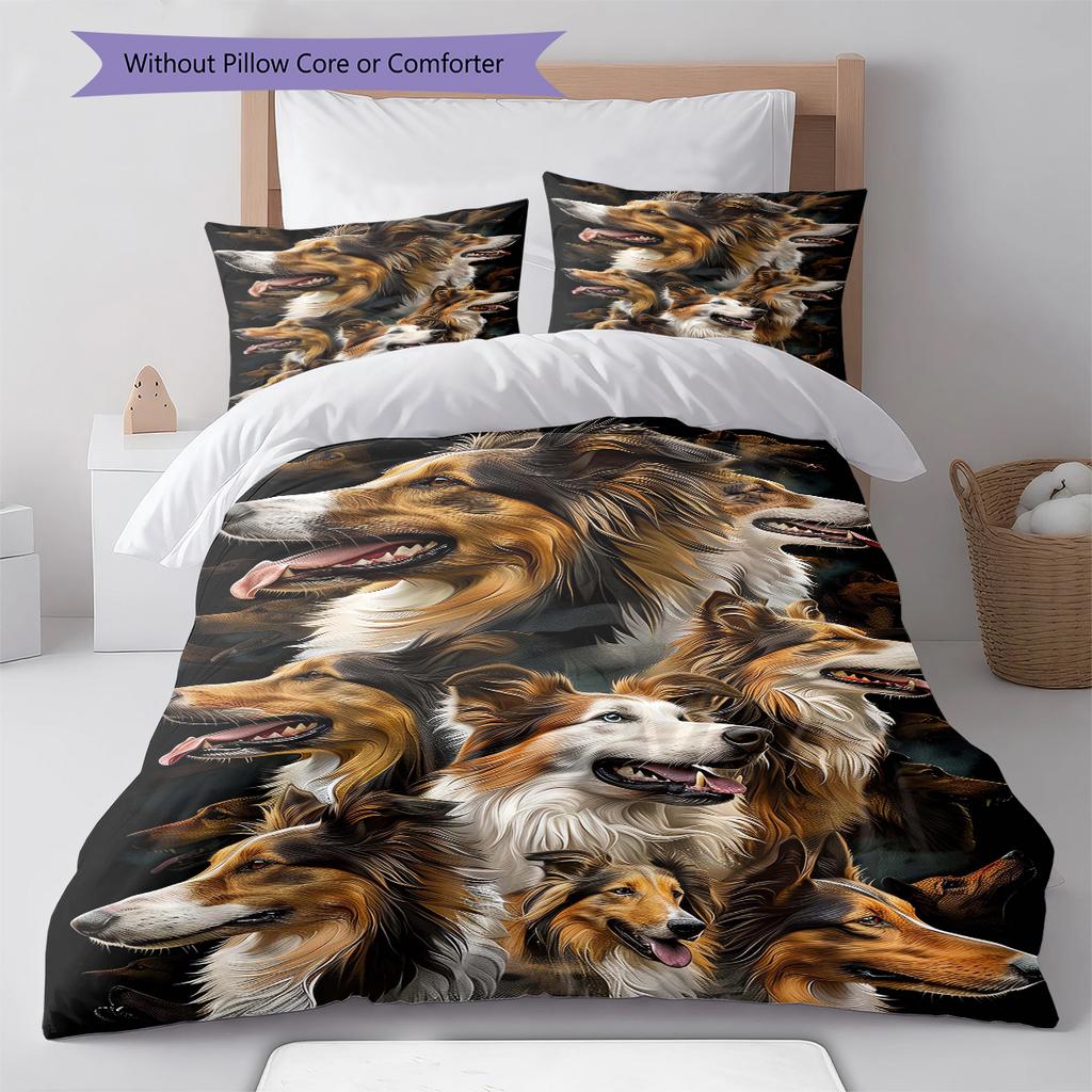 Scottish Shepherd Pattern Bedding Quilt Set Quilt Cover Pillowcase Home Decoration Gift (1 * Duvet Cover + 2 * Pillowcase, Without Core)