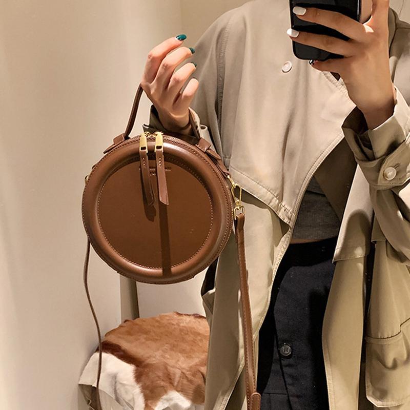 Mode Damen Einfarbig Runde Kleine Schulter Sling Tasche PU Leder All-match Design Umhängetasche