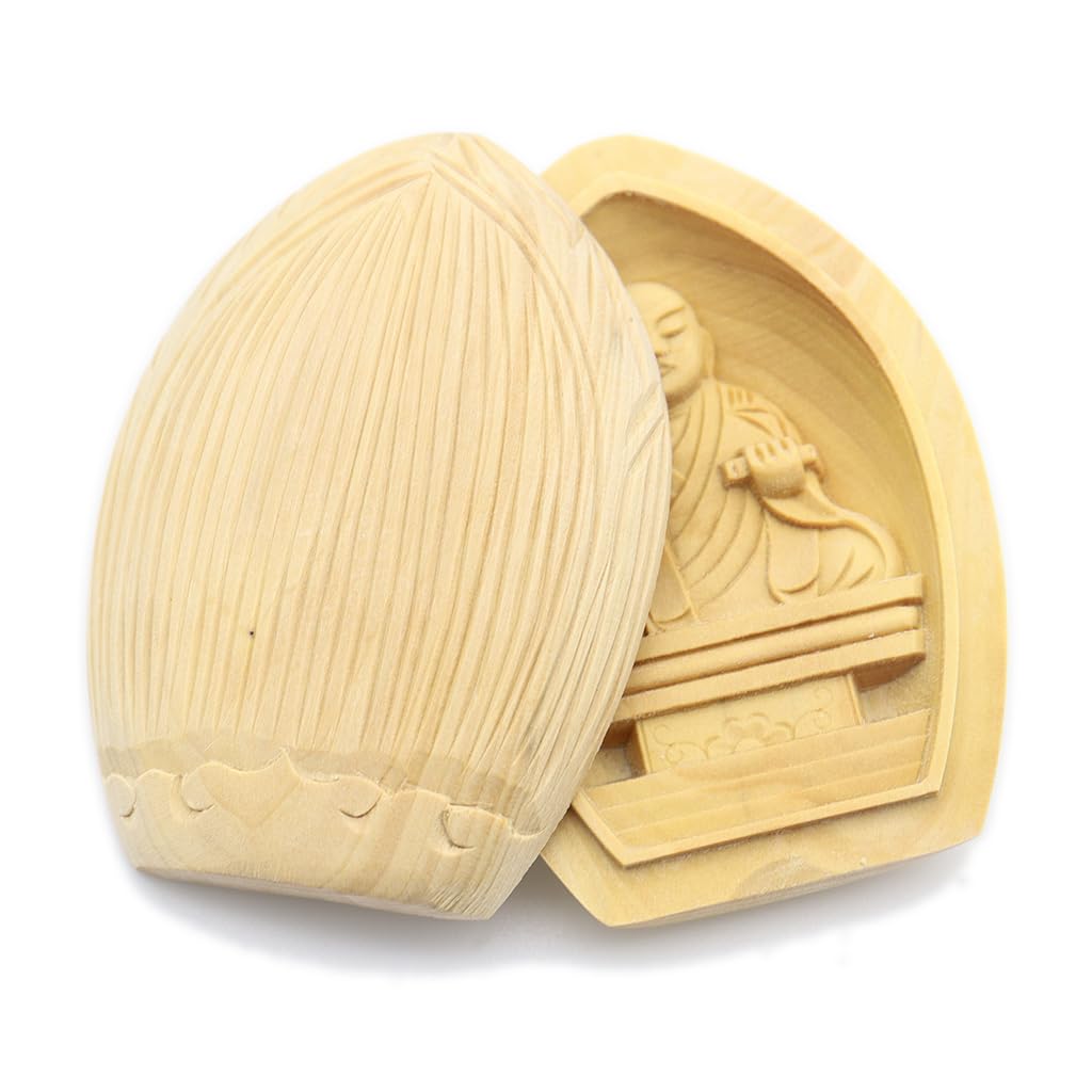 Special Buddhist Statue Saint Nichiren Incense Holder Buddha Guardian Deity Width Boxwood Wood Carving 17558 Kurita's [Guardian Deity] (Lotus-Shaped