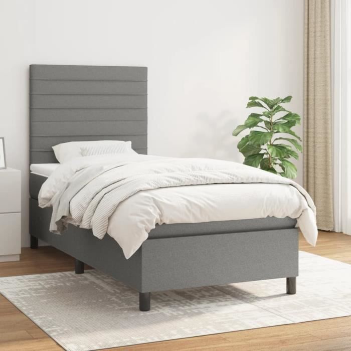 VidaXL Lit à sommier tapissier avec matelas Gris foncé 90x200 cm Tissu - Modèle 3141826