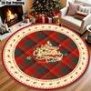 Christmas Round Area Rug Red Green Plaid Gold Font Snowflake Circle Carpet Washable Non Slip Front Door Home Floor Decor