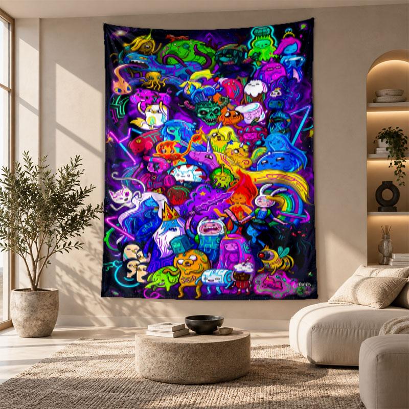 Decorative Tapestry,Adventure Time Cartoon Printed Wall Art, Lightweight Wall Hanging For Bedroom Background