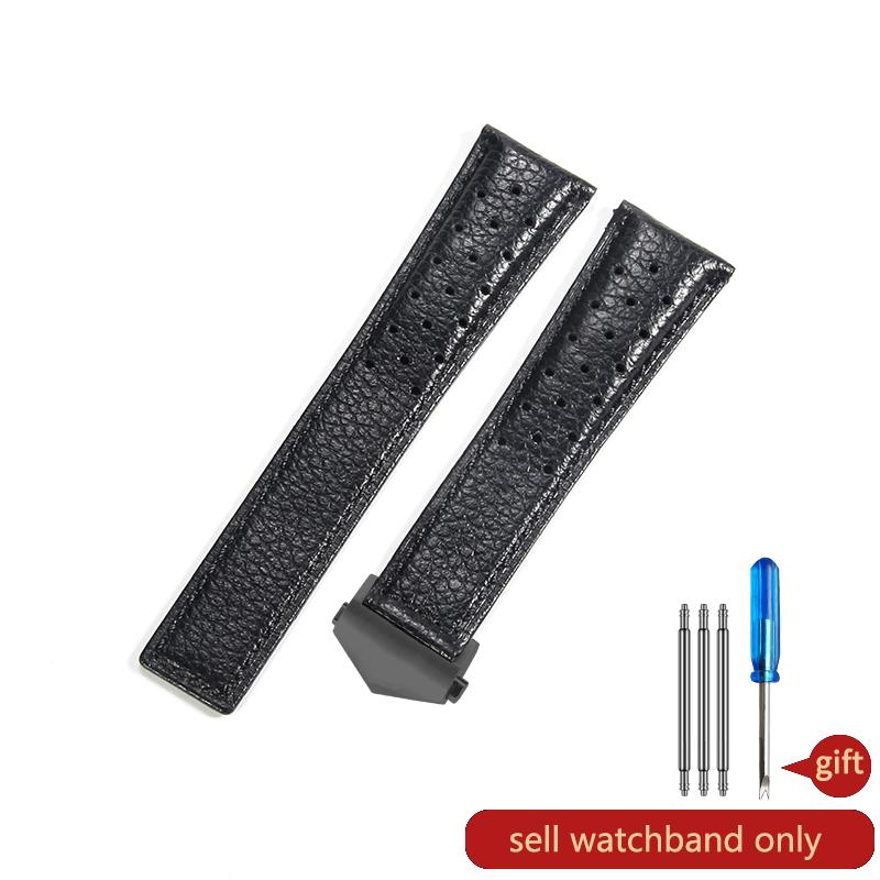 For TagHeuer Genuine Leather Solid Stainless Steel Fold Buckle Monaco Series Classic Blue Orange Line Cowhide 22mm Watch Strap
