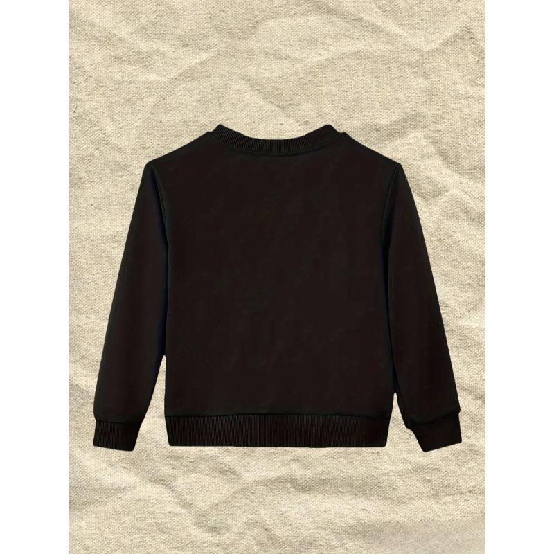 Kids Stylish Crewneck Printed Sweatshirt, Casual Athletic Long Sleeve Top for Daily Wear