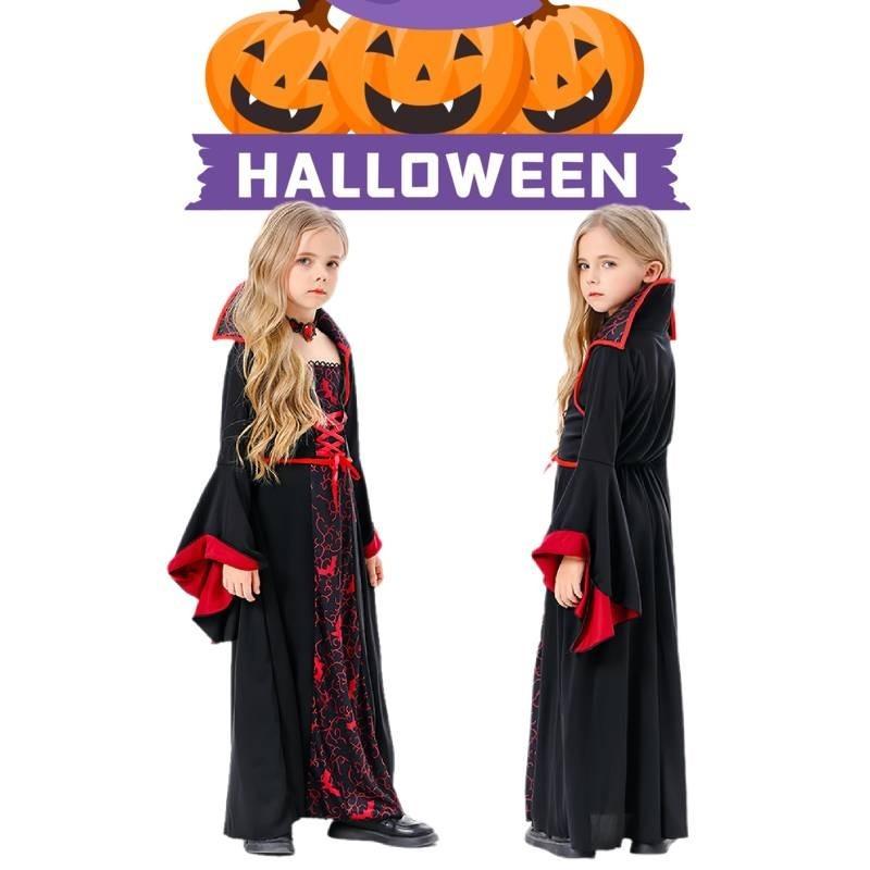 Girl Vampires Halloween Costume Set Party Show Clothes Cosplay Black Red Dress