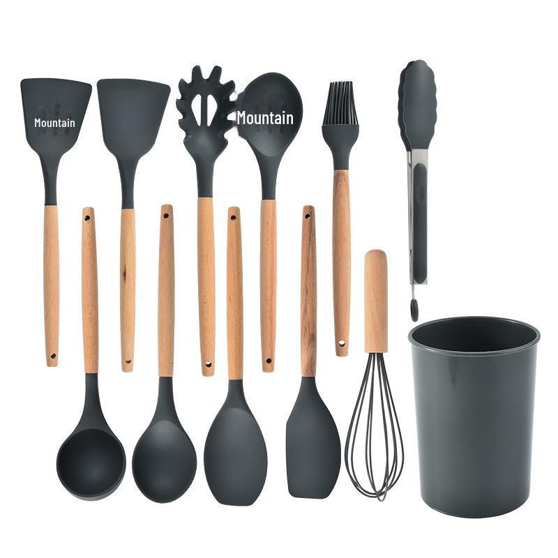 

Набор из 12 силиконовых кухонных принадлежностей с деревянными ручками: Лопатки и инструменты для готовки с антипригарным покрытием Wood handle, 12-piece set, 550g
