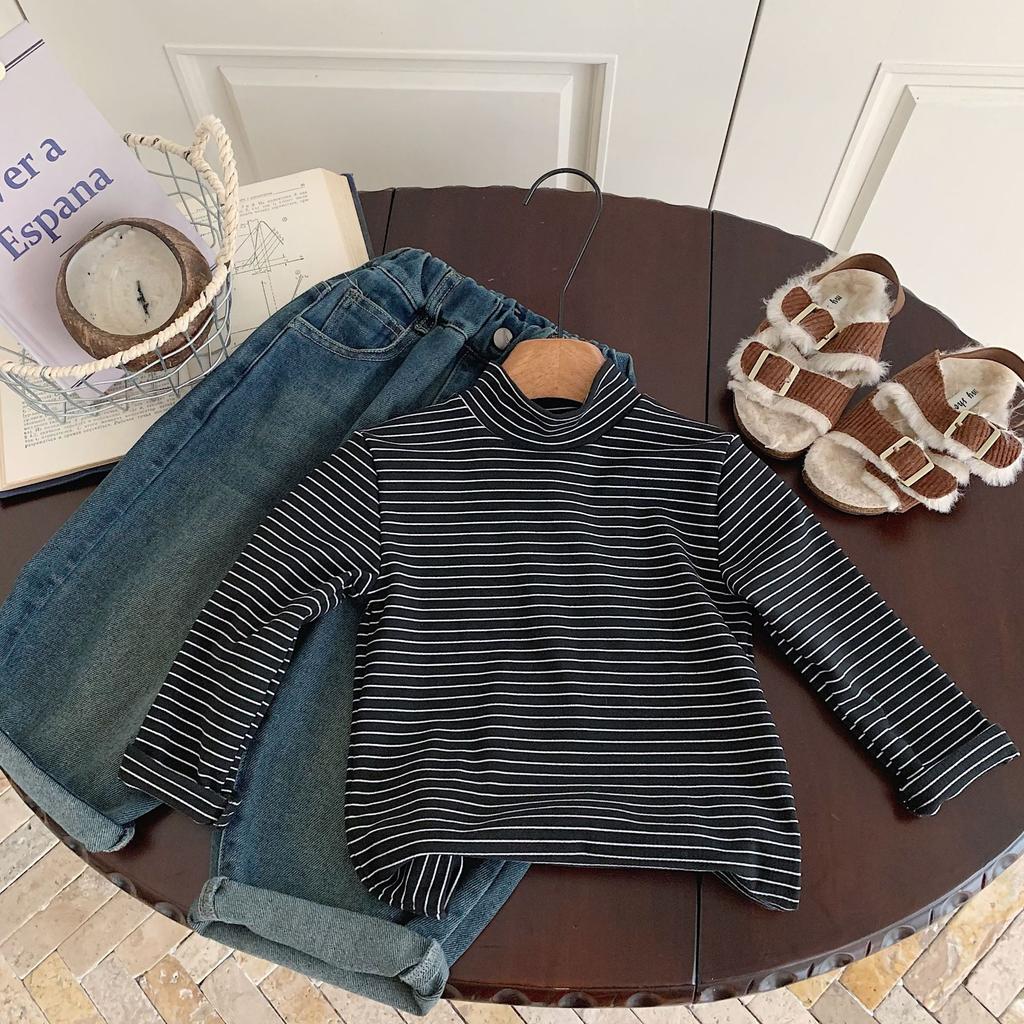 Children'S Bottoming Shirt Autumn New Boys Striped Semi-Turtleneck Bottoming Korean Version Of The Top Tide