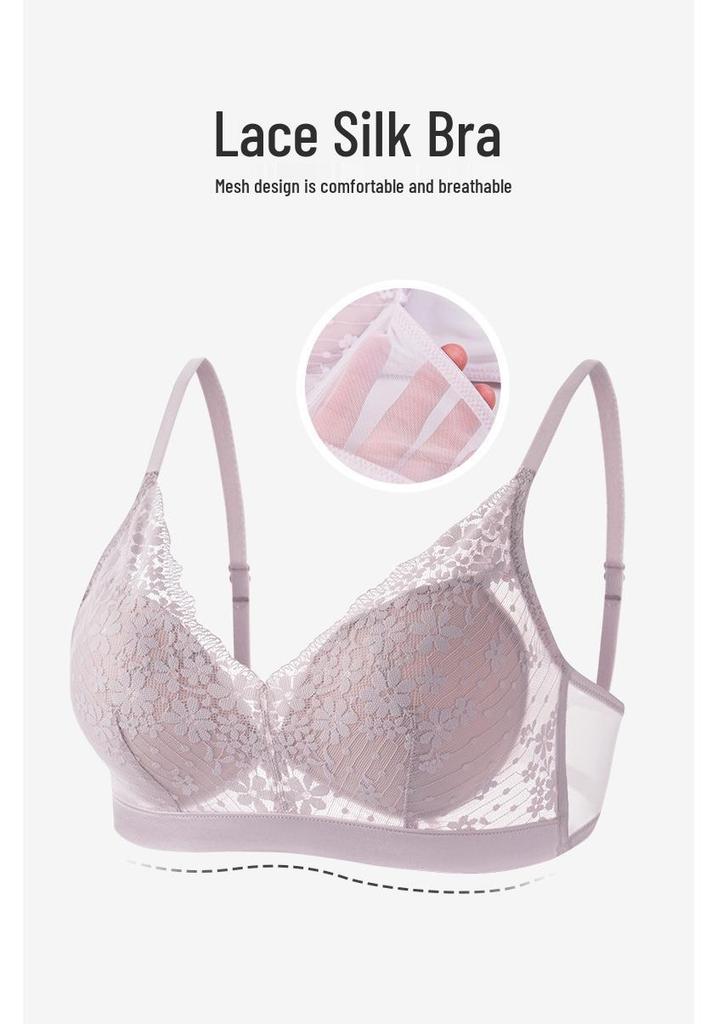 Ultra-Thin French Mesh Lace Bra: Breathable, Slimming Mulberry Silk Support for Large Breasts