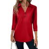 Women's Fashion Casual Lapel Short 3/4 Sleeve Solid Color Shirt Women's V-Neck Button Tops