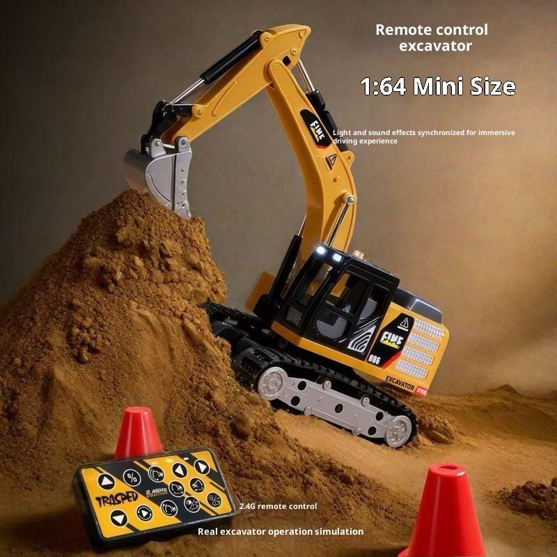 New Desktop Remote Control Engineering Car 1:64 Simulation Mini Excavator Alloy Semi-Scale Remote Control Car