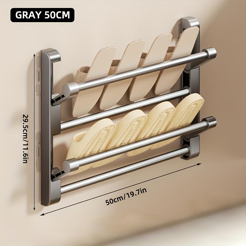 2-Tier Aluminum Wall-Mounted Shoe Rack - Space-Saving, No-Drill Bathroom Shoe Organizer for Slippers, Bathroom Organizers