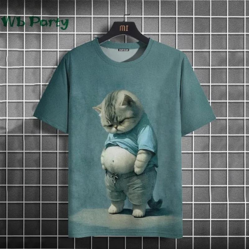 Cat Print 3DT-shirts for Men Casual Short Sleeved Tee Oversized Mens Clothing Men's Funny T-shirt Animal Print Graphic T Shirts