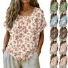 Top da Donna Vintage Stampato a Maniche Corte - Girocollo, Tessuto Cotone Lino