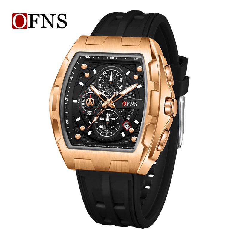OFNS Men's Fashion Chronograph Watch: Trendy, 50M Waterproof, Luminous, Calendar, Three-Hand Design