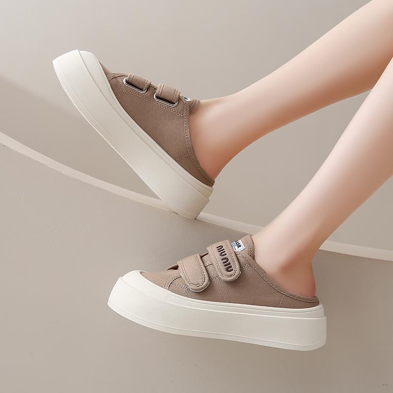 Mode CRLAYDK Mode Dam Canvas Mules Slip-On Casual Plattform Loafers Baklösa Skor Damer Bekväma Gång Utomhus Tofflor