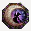 1pc Stained Glass Moon & Flowers Automatic Folding Umbrella - Portable 3-Fold Design with 8-Bone Iron Frame, Outdoor for Fans, Travelers, Daily Use, F