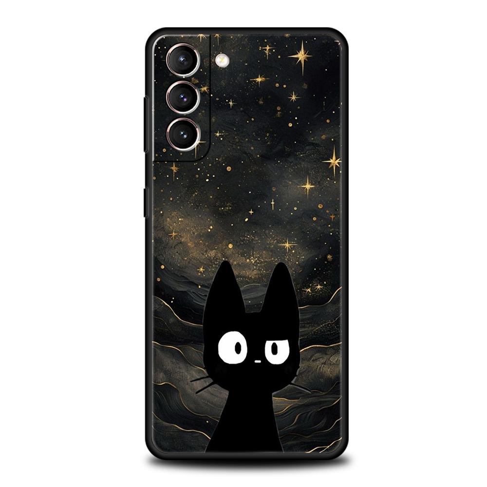 

Phone Case Cover for Samsung Galaxy S25 Edge S24 S23 S22 S20 S21 FE Ultra S10 Plus 5G Soft TPU Cute Color Starry Sky Black Cat Samsung S23 FE