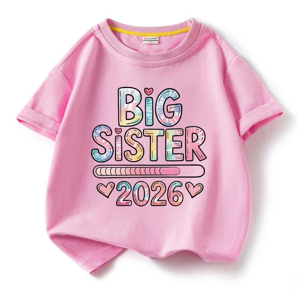 

2026 new model Kids Cotton Short Sleeve Tee T-shirt Big Sister Pattern girls t shirts girls tops Short sleeve 110