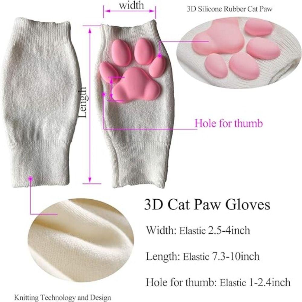 Silicone Fingerless Mittens 3D Toes Beans Warm Knitting Gloves Soft Cat Claw Pad Sleeve  Girls